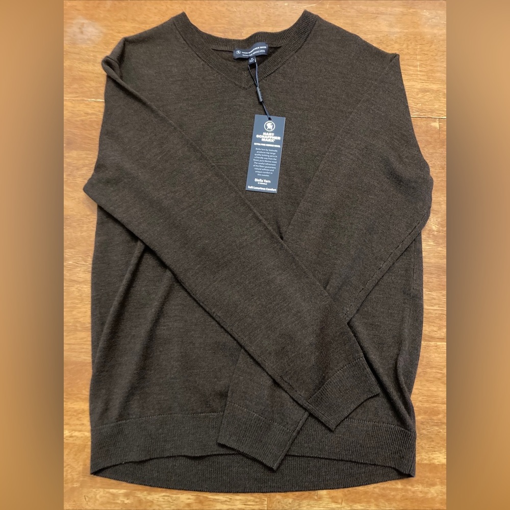Hart Schaffner Marx wool sweater V-neck pull over brown medium NWT Merino